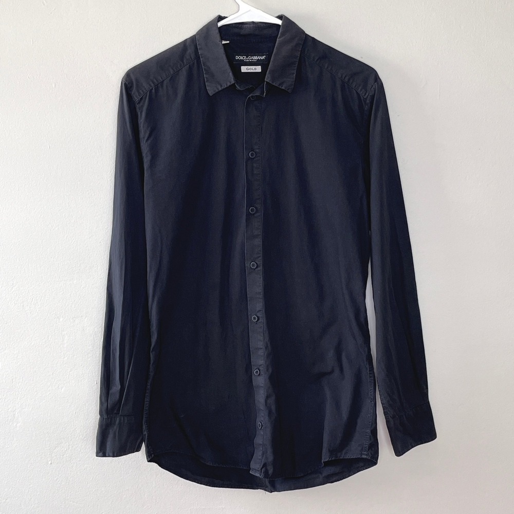 Dolce & Gabbana GOLD Button-Down Shirt‎ Mens 15/38 Washed Black Classic Evening